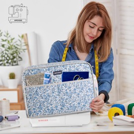 AMOIGEE Sewing Machine Cover for Brother, Singer, Janome – Quilted Dust Cover with Storage Pockets, Padded Protective Sewing Machine Case Fits Most Standard Sewing Machines (17" x 7" x 12")