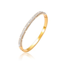 JJDreams Stainless Steel Bracelet with Rhinestones Simple Style Bangle for Women, Titanium, No gemstone