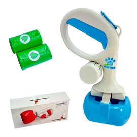 Dog Walker Pooper Scooper with Bag Attachment – Portable & Handheld Design for Outdoor Dog and Cat Walks – Easy Grass and Gravel Pickup (Includes 2 Rolls of Biodegradable Bags)