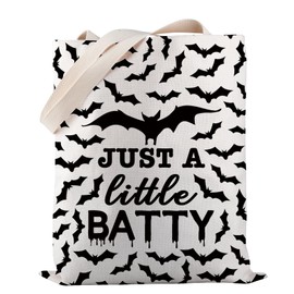 PWHAOO Just a Little Batty Bats Tote Bag Spooky Season Gift Bat Lover Gift Bat Gift (Little Batty Bats TOTE)