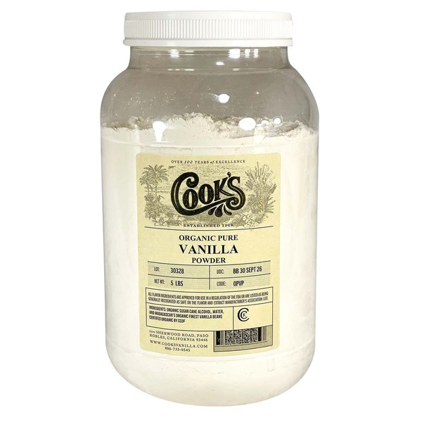 Cook’s, Organic Madagascar Pure Vanilla Powder | World’s Finest Gourmet Fresh Premium Vanilla for Cooking, Baking, & Flavoring, 5 lb