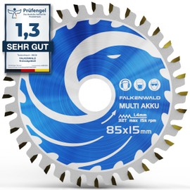 FALKENWALD® Universal Cordless Circular Saw Blade, 85 x 15 mm, Ideal for Wood, Metal and Aluminium, Compatible with Bosch GKS 12v-26 and Makita Mini Skill Saw, Carbide