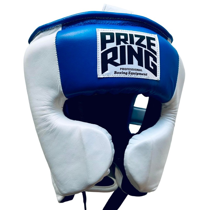 PRIZE RING "Professional SS" Genuine Leather Headgear White/Blue (L)