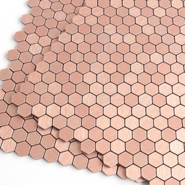 M MOFIT Peel and Stick Backsplash Rose Gold Tiles,Stick-on Metal Stainless Steel Mosaic Tiles for Kitchen Backsplash Behind Stove(10 Sheets, Hexagon)