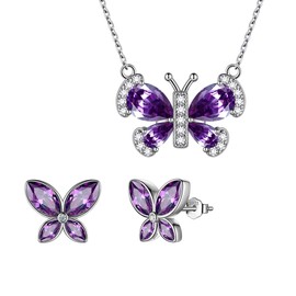 Aurora Tears Women's 12 Birthstone Butterfly Jewellery 925 Sterling Silver Animal Crystal Minimalist Earrings, Glass, Cubic Zirconia