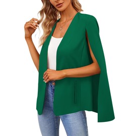 Women's Cape Blazer Split Long Sleeve Open Front Blazer Jacket Business Casual Suit Tops Cardigan Coats Dark Green