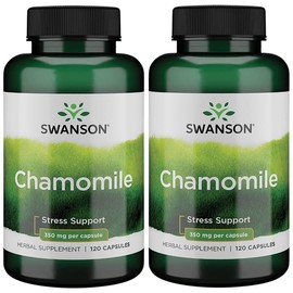 Swanson Chamomile Stress Support - Made with German Chamomile Flower - Herbal Supplement to Promote Stress, Relaxation and Sleep Support - Helps Easy Body and Mind - (120 Capsules), 2 Pack
