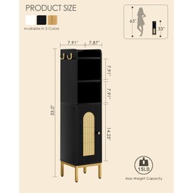 AEPOALUA Bathroom Storage Cabinet,Small Corner Floor Cabinet with 2 Hook,Narrow Bathroom Organizer with Door and Adjustable Shelves, Toilet Paper Cabinet for Bathroom,Living Room,Small Spaces, Black