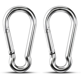 Pack of 2 Silver Stainless Steel Carabiners, 6 x 60 mm Carabiner, with Load Capacity of 160 kg, Small, with Spring Hook Carabiner, for Key Chain, Camping, Travel, Backpack
