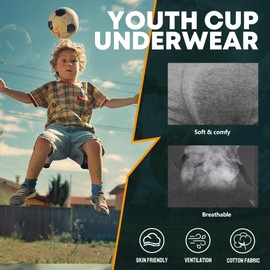 Davion 2-Pack Boys Underwear with 1 Soft Protective Athletic Cup Youth Briefs for Football, Baseball, Lacrosse(Dark Grey-XL)