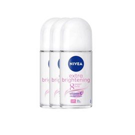 NIVEA Extra Brightening 8 Super Food Vitamin C Collagen Booster Underarm Roll-On Deodorant, Alcohol-Free, 48HR Odor Protection, Smooth & Bright Skin, 50ml, 1.69oz, Pack of 3