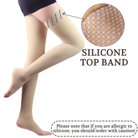 Lin Performance 15-20 mmHg Medical Compression Stockings for Women and Men Thigh High Dot-Top Open Toe Socks for Varicose Vein Swollen legs Travel Flight Pregnant(Beige,L)