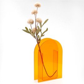 UTALIND 1 Pcs Acrylic Flower Vase Colorful Decorative Vase Rainbow Vase for Wedding, Home Decoration (Orange Arch Shape)