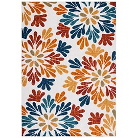 SAFAVIEH Cabana Collection Area Rug - 4' Square, Creme & Red, Floral Design, Non-Shedding & Easy Care, Indoor/Outdoor & Washable-Ideal for Patio, Backyard, Mudroom (CBN800A)