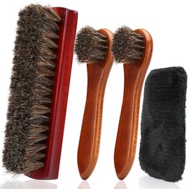 Kit de 4 Cepillo para Polvo para Zapatos, Cepillo para Polvo de Pelo de Caballo, Kit de cepillos de Brillo para Zapatos de Caballo, con paño de Microf