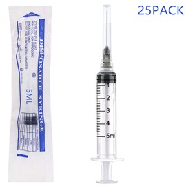 25 Pack 5ml Plastic Lab Syringes with 22Ga, for Scientific Labs, Industrial Dispensing and Liquid Measuring Syringe Tools, Individually Sealed Packaging