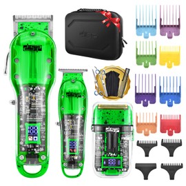 DSP Hair Clipper, Trimmer, Shaver Kits for Men Professional Barber Clipper and Trimmer Sets with Travel Case, Rechargeable, LED Display, Green