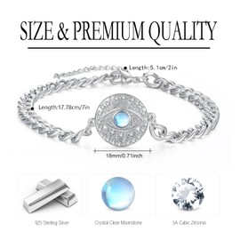 TUGHRA Moonstone Bracelet for Women, 925 Sterling Silver Adjustable Evil Eye Protection Bracelet, Moonstone JewelryGift for Wife, Friends, Anniversary, Birthday