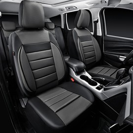 CAR PASS Leather Seat Covers Full Set Universal Water Resistant 3D Foam Back Support, Luxury Comfort Automotive 5 Seat Covers All Season Fit for SUV,Sedan,Van, Airbag Compatible Elegance(Gray Black)