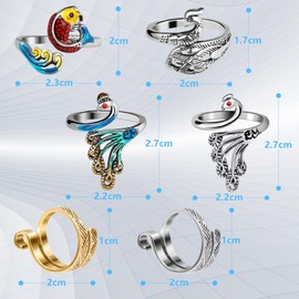 Bighan 4 Pcs Knitting Crochet Loop Ring for Fingers, Adjustable Tension Ring, Knitting Thimbles, Metal Open Yarn Guide Finger Holders - 2 Multi Silver and 2 Silver