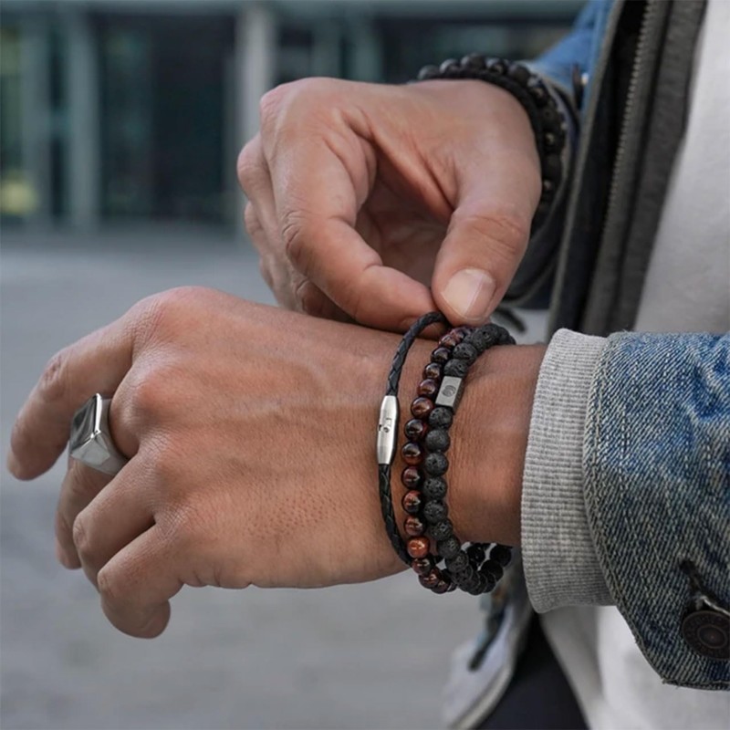 RANKEEF Men's Pearl Bracelet, Stretch Bracelets, 8 mm Bead Bracelets