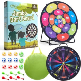 Cheerful Children Toys 73cm XL Large Kids Dart Board Set, Double-Sided Velcro Dart Board for Kids with Sturdy Stand, 12 Sticky Balls & 6 Darts, Fun Indoor & Outdoor Games for Ages 4-8 (Neon)