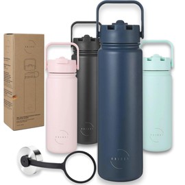 Abjoki "Neo" Stainless Steel Drinking Bottle, 710 ml, Dark Blue, Double-Walled & Vacuum Insulated, Thermal Flask, BPA-Free, Leak-Proof, Plus Two-in-One Lid with Straw and Drinking Opening