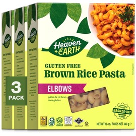 Heaven & Earth Brown Rice Pasta, Gluten Free Elbow Pasta, 12oz (3 Pack) | Whole Grain | Gluten Free Pasta | Amazing Texure - Tastes Like Regular Pasta