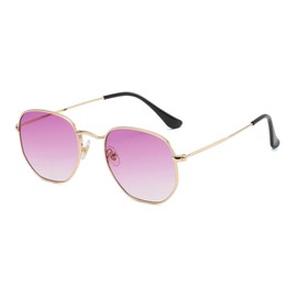WDZAYXC Classic Polygonal Embossed Design Sunglasses with Metal Frame for Men and Women, UV Protection, Gold/Purple