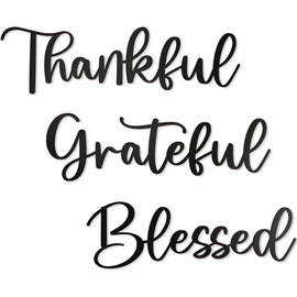 Vivegate Metal Wall Art Decor - 17.5'' x 15.5'' Thankful Grateful Blessed Signage, 3 Pieces, Black, Durable Sign for Home Decor