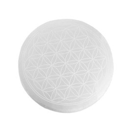 NKlaus Selenite Plate Diameter 10 cm with Engraving Flower of Life - Charging Plate for Healing Stones, Jewellery & Spiritual Decoration, Ideal for Meditation, Reiki & Chakra Work 16613