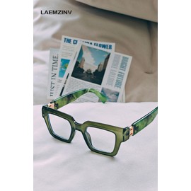 Laemzinv Blue Light Glasses for Women, Oversized Square Thick Acetate Frame, for Computer Glasses and Gaming Glasses LA040 (A1 | DEEPGREEN)