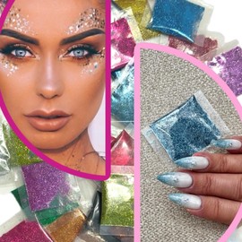 96 Fine Glitter Packets Arts Crafts Slime Epoxy Resin Body Face Makeup Hair Nail Glitters Festival Party Christmas Décor Neon Colorful Metallic (16 Colors, 6 Packets of Each Color)