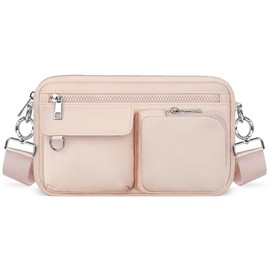 TOPEAST Crossbody Bags for Women - Shoulder Bag, Sling Fanny Pack Bag Crossbody Handbags with Adjustable Strap, Multi-Zipper Pocket, Nylon Waterproof Small Crossbody Bag for Travel, Daily Use, Pink