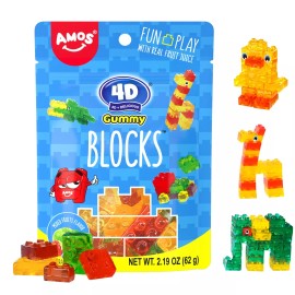Amos 4D Gummy Delicious Fruity Snack - Blocks 7oz - 12 Pack