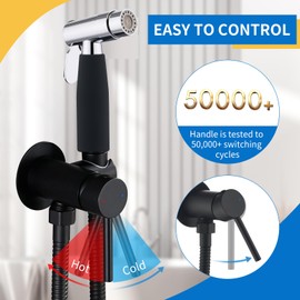 ASRCLOO Handheld Bidet Sprayer for Toilet Warm Water, Stainless Steel Bidet Hand Held Sprayer with Brass Hot and Cold Mixing Valve,Black and Polished Silver