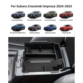 LANGBEAN 2PCS Center Console Organizer for Subaru Crosstrek 2024 2025 Double-Layer Armrest Insert Storage Tray with Non-Slip Rubber Mat Subaru Impreza Organiser Accessories, Black