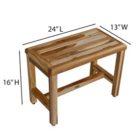 EcoDecors Eleganto 16 Inch Height Natural Color Waterproof Teak Wood Shower Bench Stool Seat Chair for Inside Shower Provides Safety, Storage, and Organization for Bathroom Accessories
