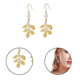 Miaija 4Pcs Greek Goddess Costume Accessories Set Leaf Headpiece Arm Cuff Pearl Leaf Dangle Earring God Roman Jewelry for Women Girls Headdress