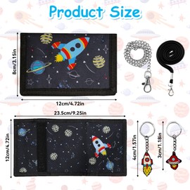 AYSYR Kids Wallets for Boys and Key Set,Grills Wallet Set,Kids Wallet Trifold with Zippered Coin Pocket,Wallets for Boys Grils Space,Boys Purses with Photo Compartment,Metal Chain