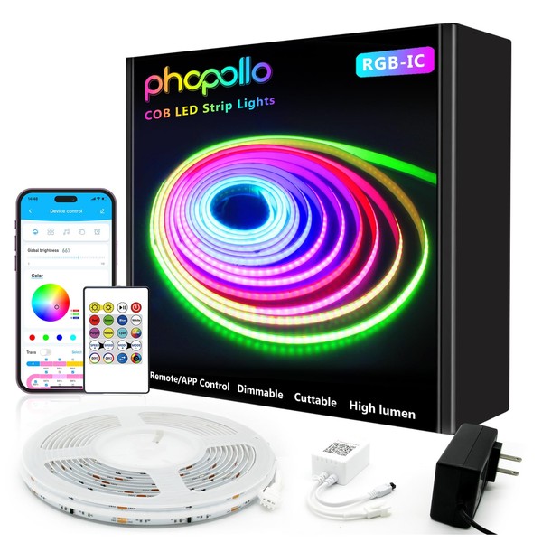 phopollo RGB Smart IC COB LED Strip Lights, Addressable 576