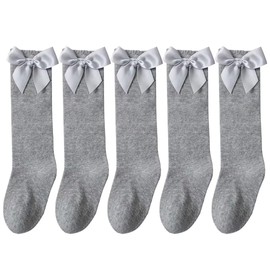 Yibstuy Baby Girls Socks Anti-slip Socks Cotton Knee High Ruffle Socks baby stocking for infant toddler Kids, 5 Pairs (1-3 Years, 5 Pairs-Gray)