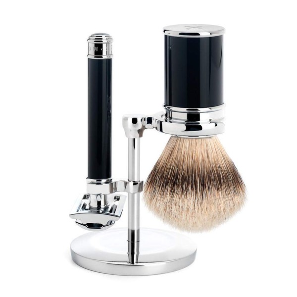 MÜHLE Black Silvertip Badger Safety Razor (Closed Comb) Shaving Set - Perfect for Every Day Use, Barbershop Quality Close Smooth Shave