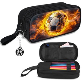 TILYTADLY Large Pencil Case for Boys - Soccer Boys Pencil Pouch with Zipper Compartments - Big Capacity Pencil Box Pen Bag Organizer with Keychain for Kids Teens School