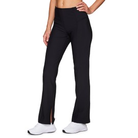 RBX Flare Legging for Women, Full Length Ottoman Rib High Waisted Yoga Pants with Split Hem Flared Gym Pants Black M