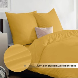 REHAN & CO Double Duvet Cover Sets – Soft Brushed Microfiber Bedding – Plain Quilt Cover With Pillow Cases (Ochre)