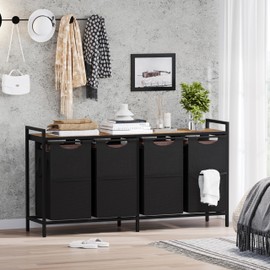 Heybly Laundry Hampers, 4 X 12.5 Gal Laundry Basket with Large Desktop Sorter for Laundry Room organization, Bathroom and Dorm Laundry Bags on Storage Shelf, Rustic Brown HLH004SR