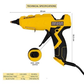 Full Size Heavy Duty Industrial Hot Glue Gun, 60/100w Dual Power & Dual Nozzle, Free 20 Glue Sticks Pack (15×11cm)- High Heating Temp Glue Gun Suitable for DIY Arts,Crafts,Home Repairs-USA Plug | RUBAST