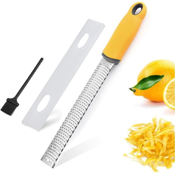 Zester Grater Grater Lemon Parmesan Cheese Ginger Garlic Chocolate Vegetable Fruit Kitchen Tool with Protective Cover Dishwasher Safe (Color: Yellow)
