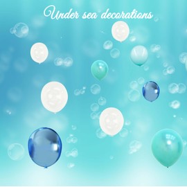 Under the Sea Balloons Party Decorations Teal Blue Clear Assorted Colors Kit-40Pcs Different Sizes Pearl Turquoise Metallic Blue,Clear Latex Baloons for Mermaid Shark Dolphin Ocean Birthday Party